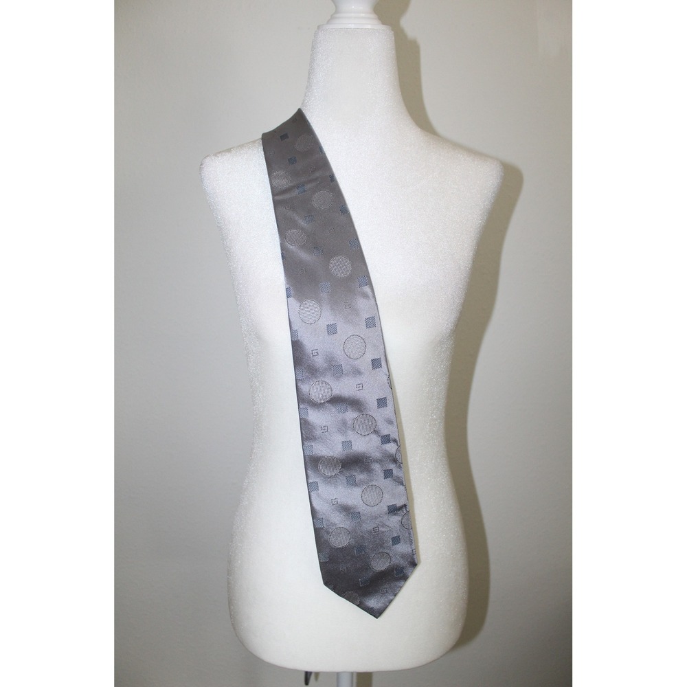 Gucci Mens Grey Geometric Silk Tie Woven Circle Square G Logo Made in Italy